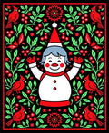 Festive Snowman Red Cardinal Floral Border Rug