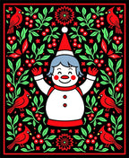 Festive Snowman Red Cardinal Floral Border Rug