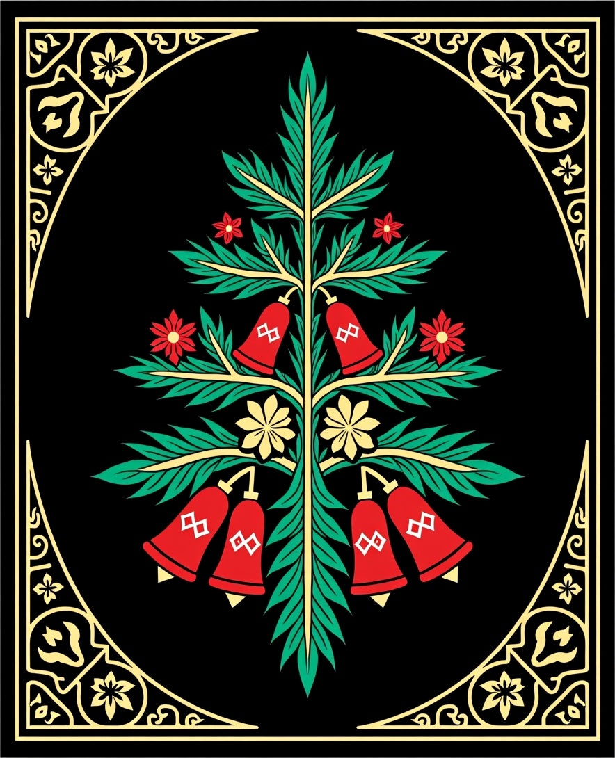 Black Red Green Woodland Bell Accents Rug
