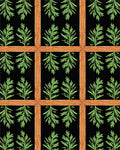 Black Wood Frame Green Foliage Rug