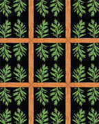 Black Wood Frame Green Foliage Rug