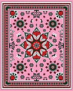 Pink Red Green Floral Medallion Rug