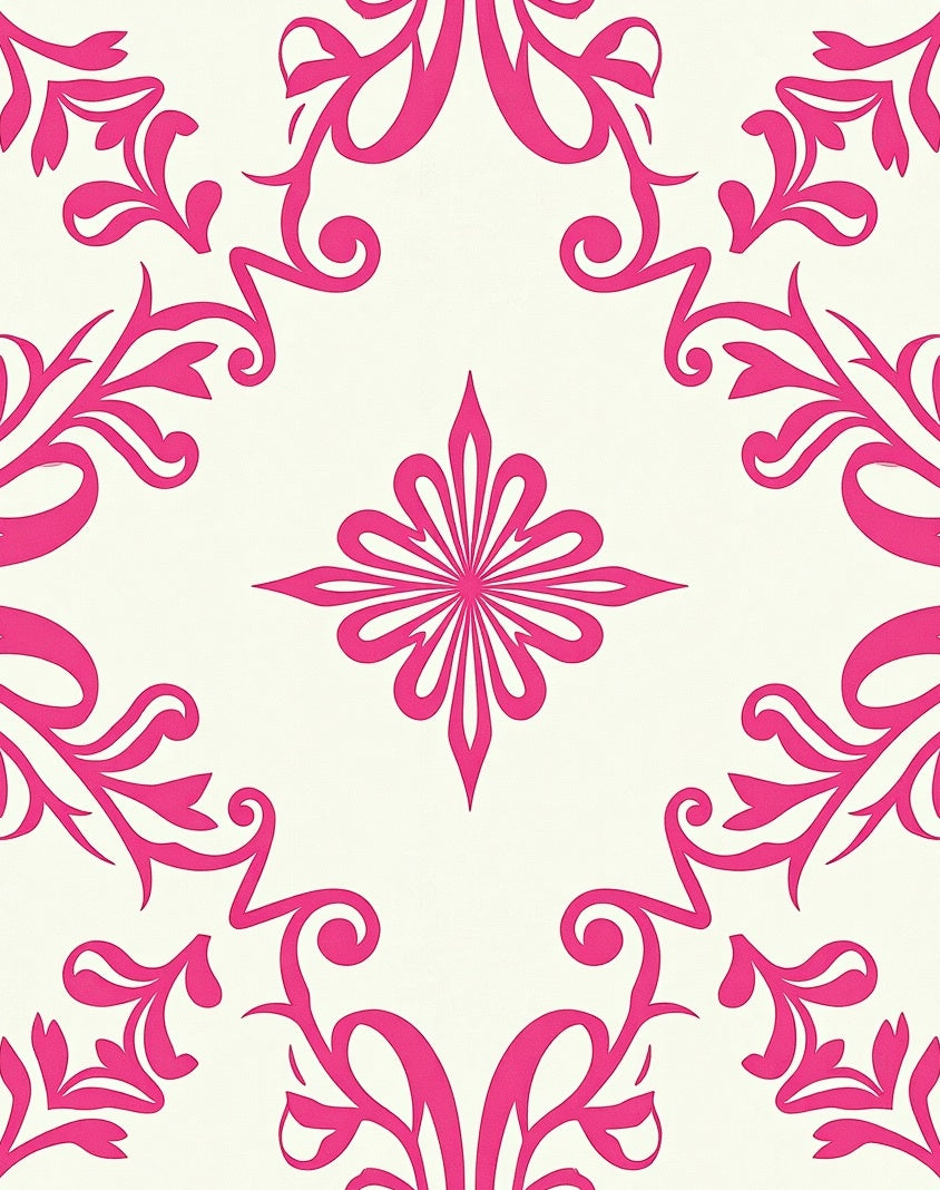 Bright Pink Floral Swirls Medallion Rug