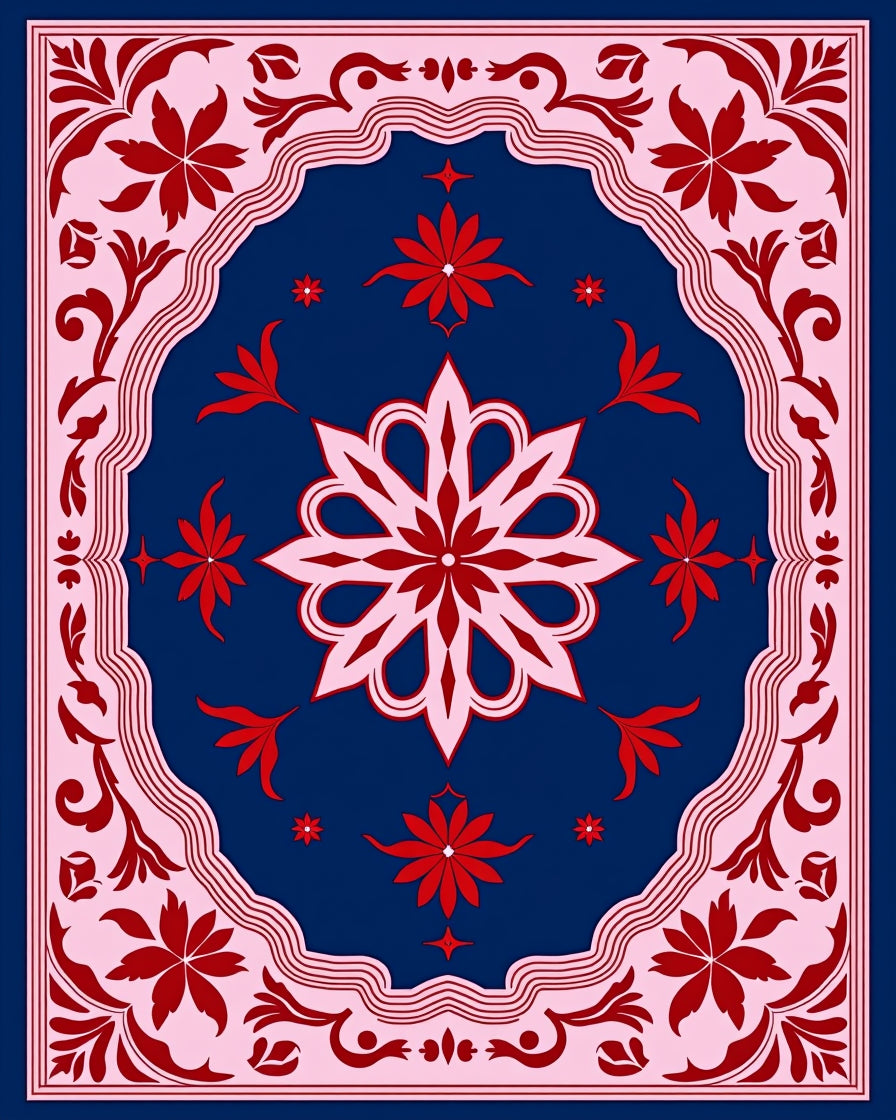 Crimson Floral Medallion Navy Rug