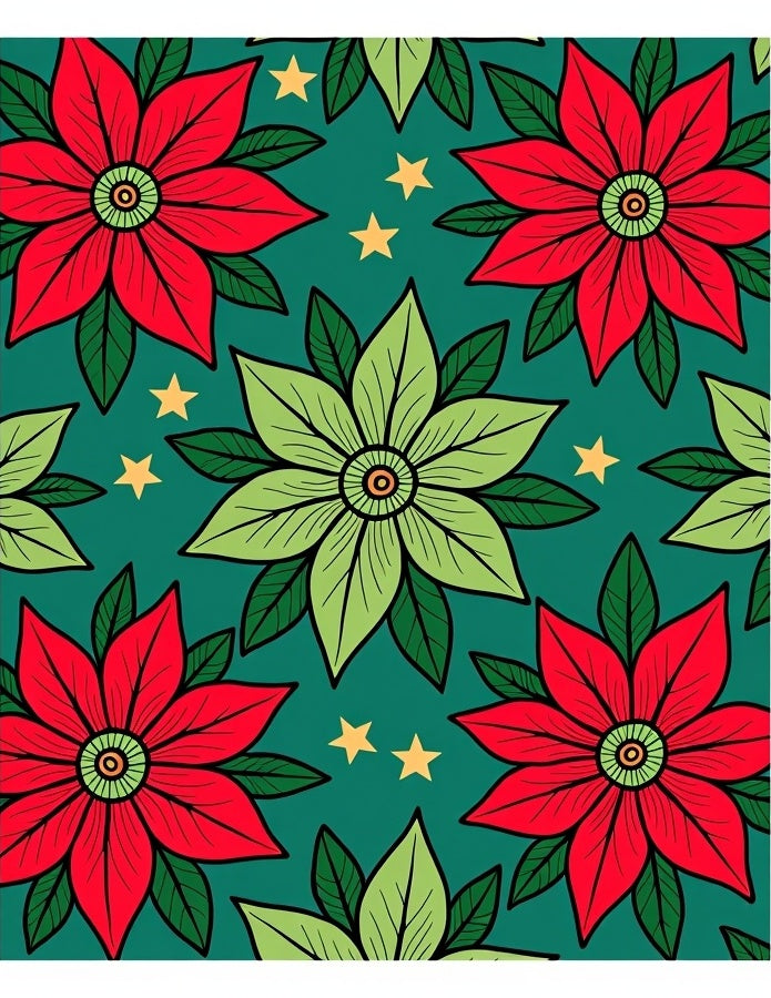 Red Green Poinsettia Star Background Rug