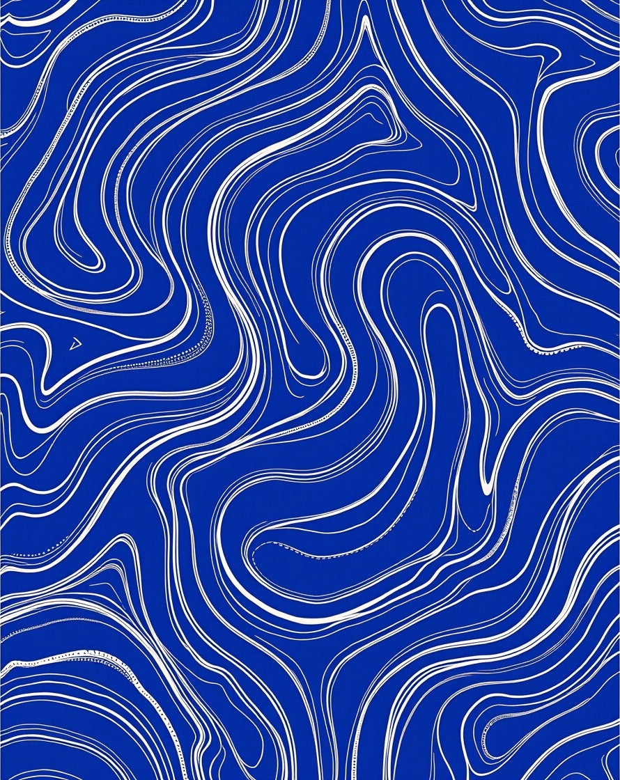 Deep Blue Abstract Wavy Lines Rug