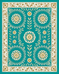 Teal Golden Floral Medallion Border Rug