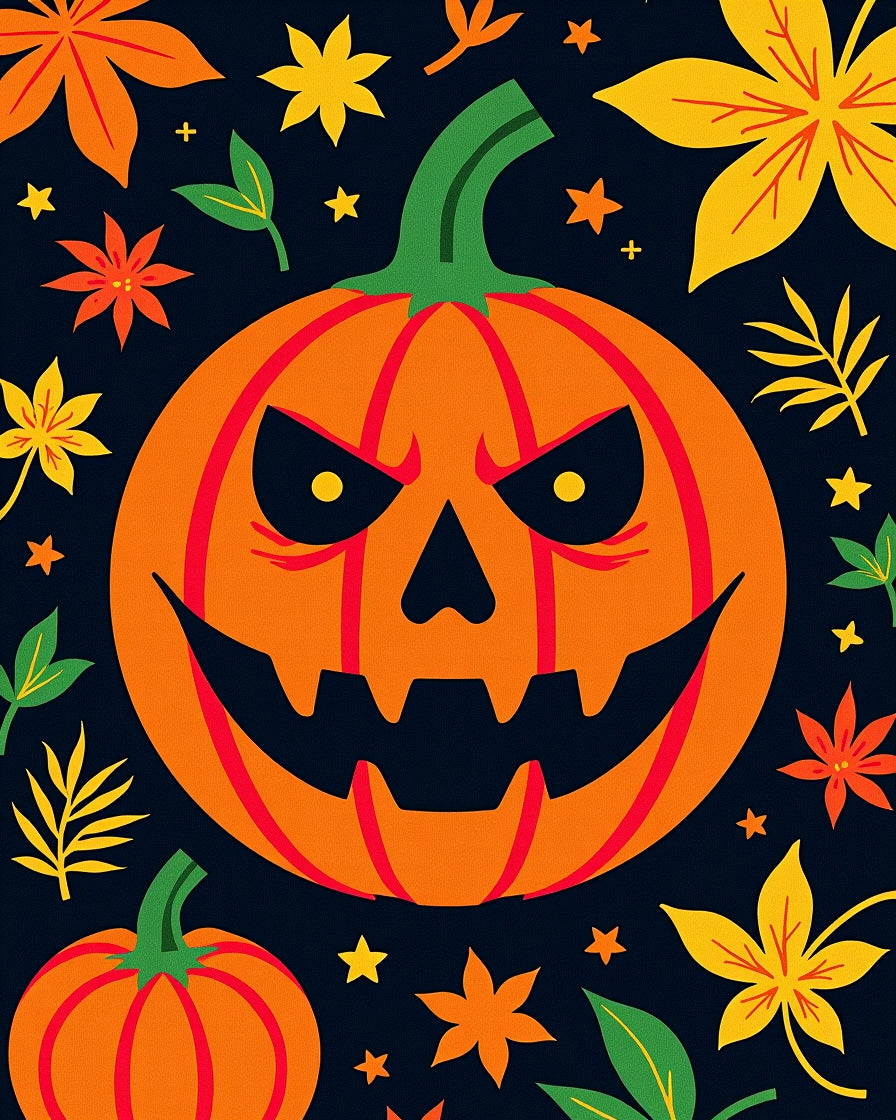 Spooky Orange Pumpkin Autumn Leaves Rug