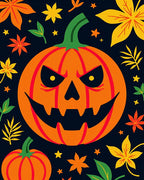 Spooky Orange Pumpkin Autumn Leaves Rug