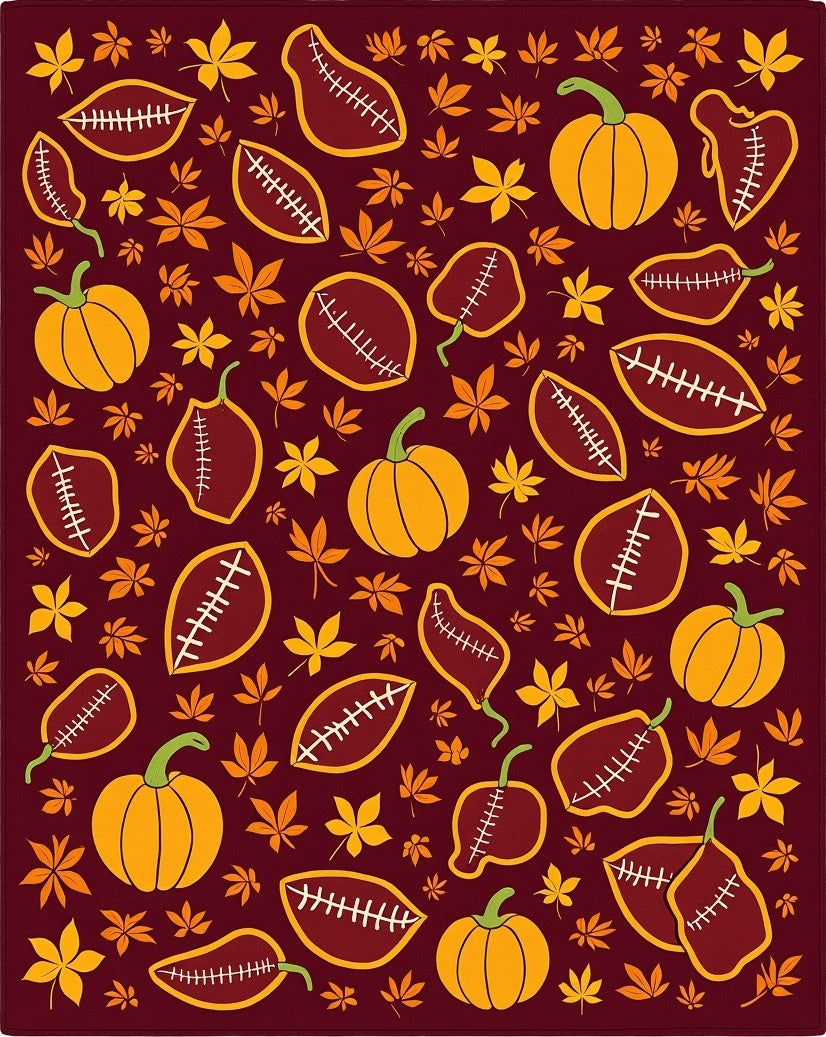 Autumn Football Pumpkins Leaf Collage Rug