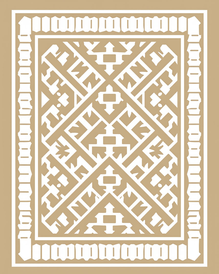Geometric Golden Tribal Border Rug