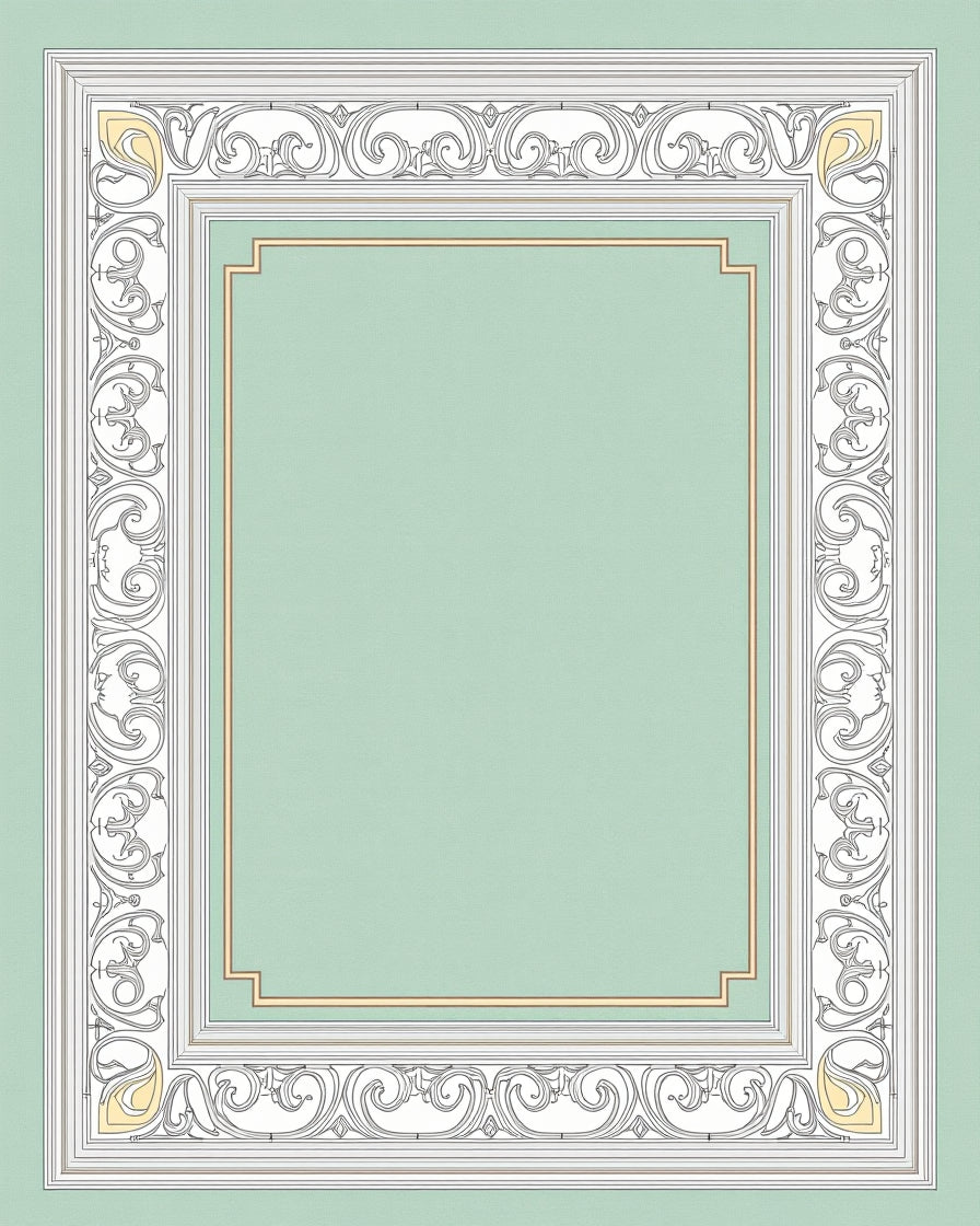 Classic White Floral Swirl Frame Rug