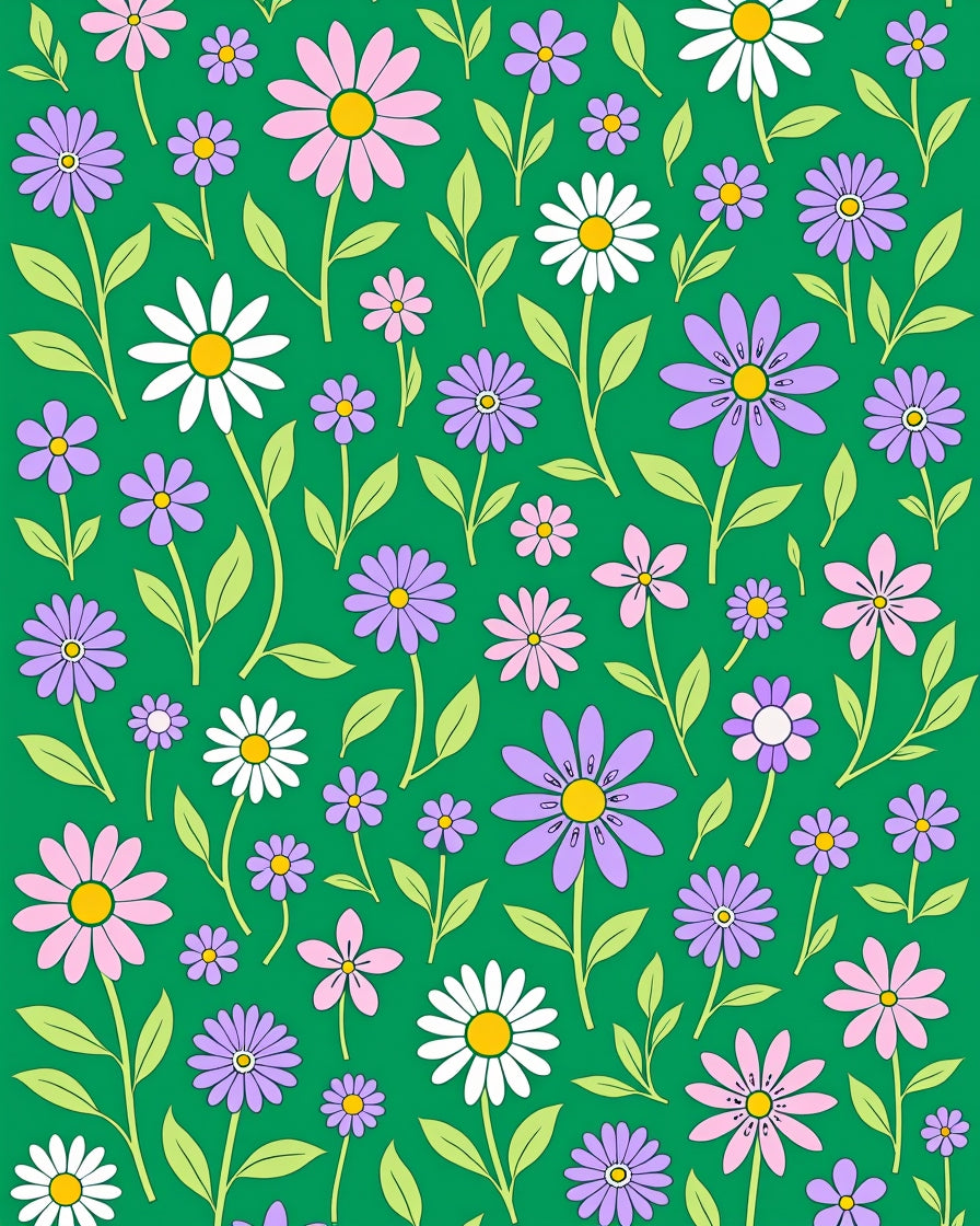 Retro Floral Meadow Daisy Rug