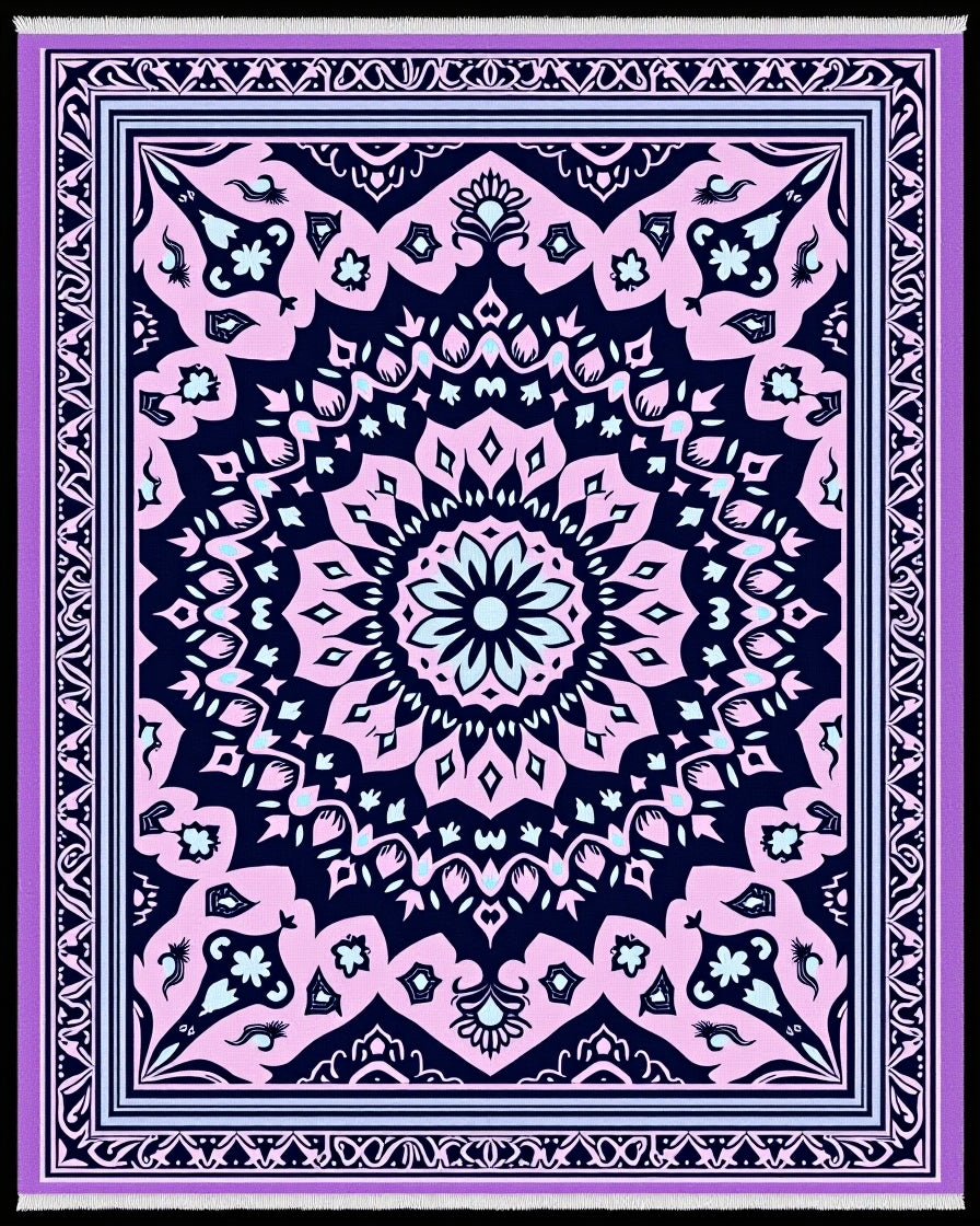 Soft Pink Navy Mandala Border Rug