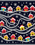 Cozy Red Yellow Houses Snowflakes Rug