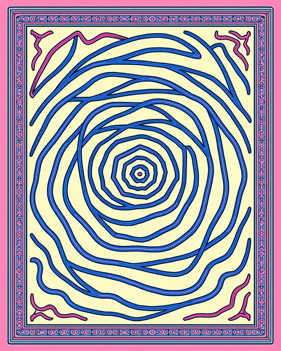 Whimsical Blue Swirl Pink Border Rug