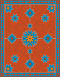 Crimson Orange Blue Floral Starburst Rug