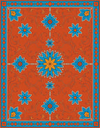 Crimson Orange Blue Floral Starburst Rug