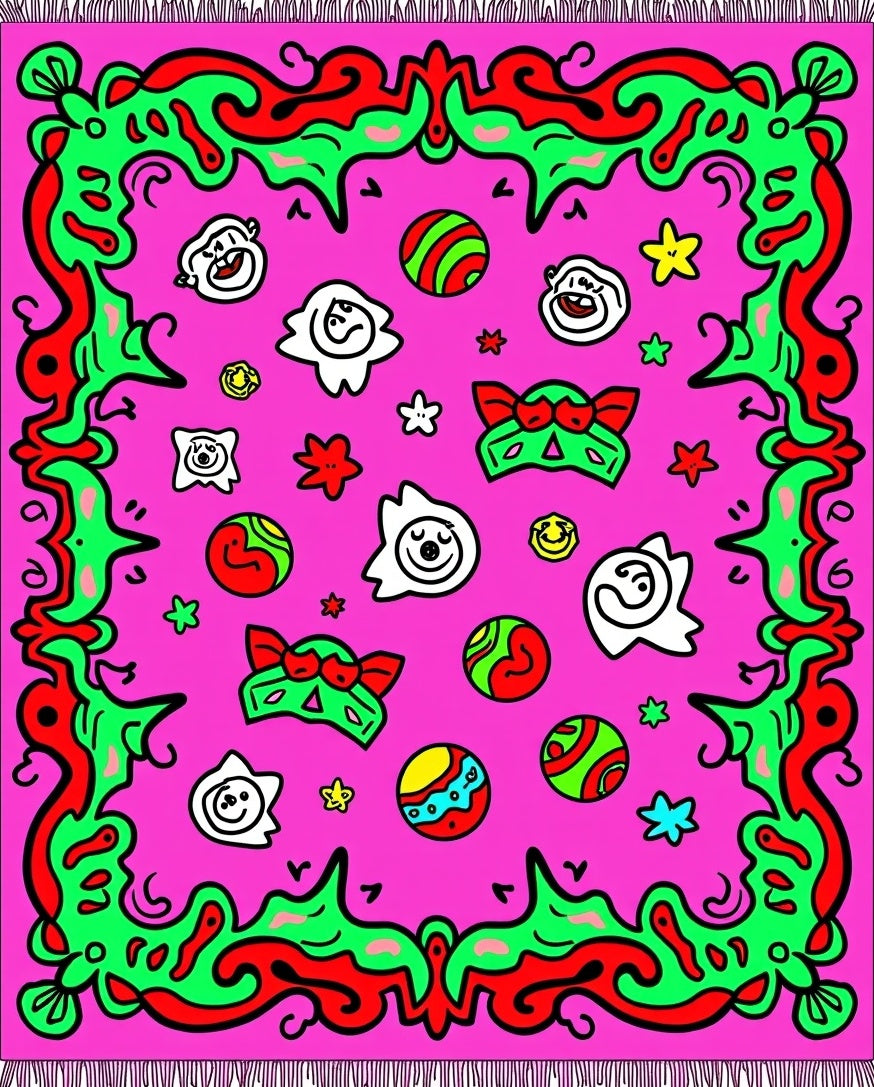 Whimsical Pink Faces Circus Balls Rug
