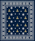 Navy Gold White Floral Border Geometric Rug
