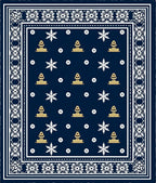 Navy Gold White Floral Border Geometric Rug