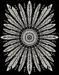 Black Cream Feather Mandala Radiance Rug