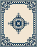 Dark Blue Intricate Floral Frame Rug