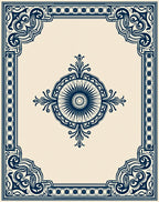 Dark Blue Intricate Floral Frame Rug