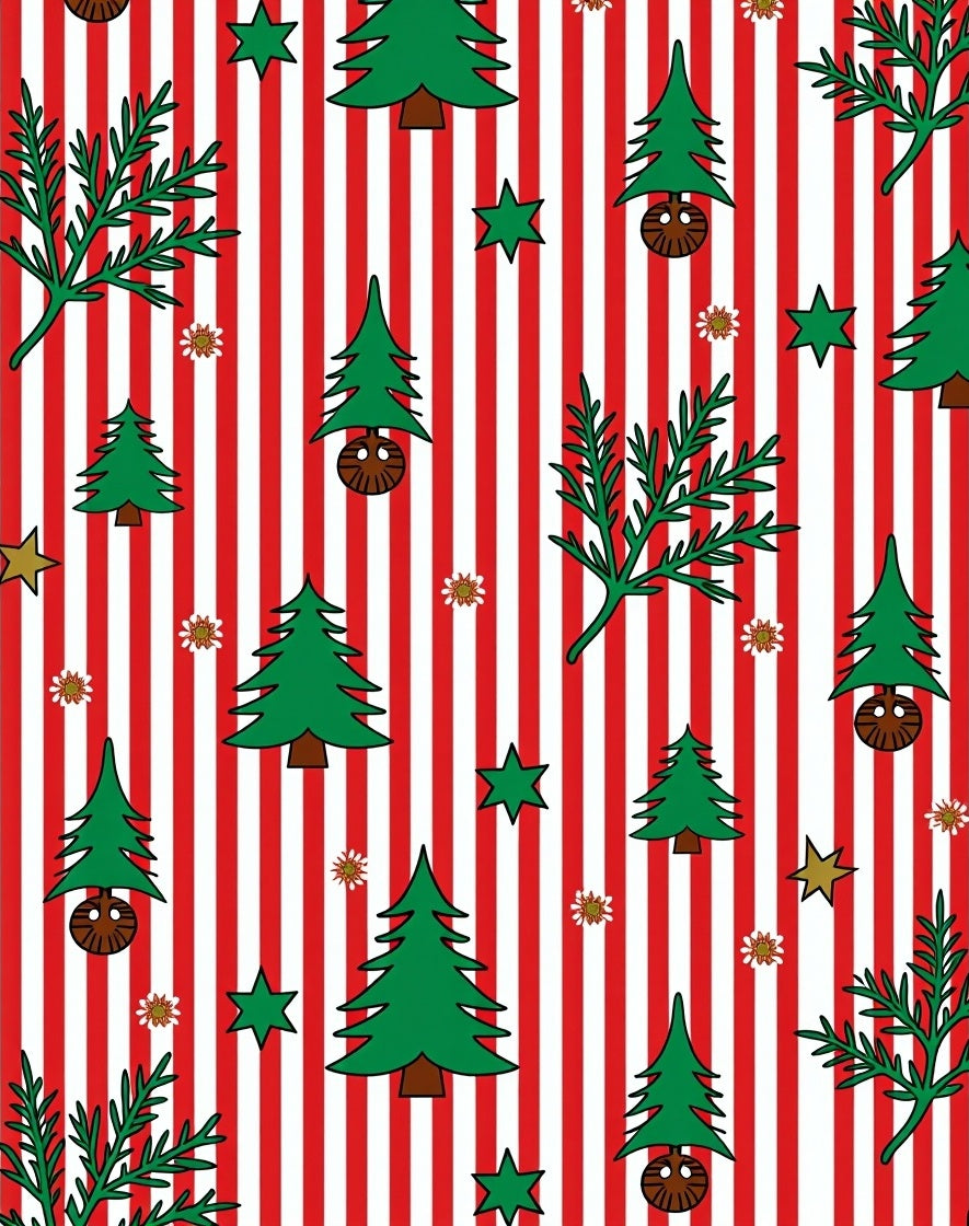 Red White Stripe Christmas Trees Rug