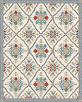 Cream Lattice Red Blue Garden Medallion Rug