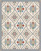 Cream Lattice Red Blue Garden Medallion Rug