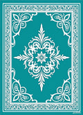 Teal White Floral Crested Frame Rug