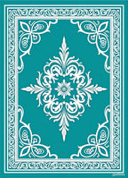 Teal White Floral Crested Frame Rug