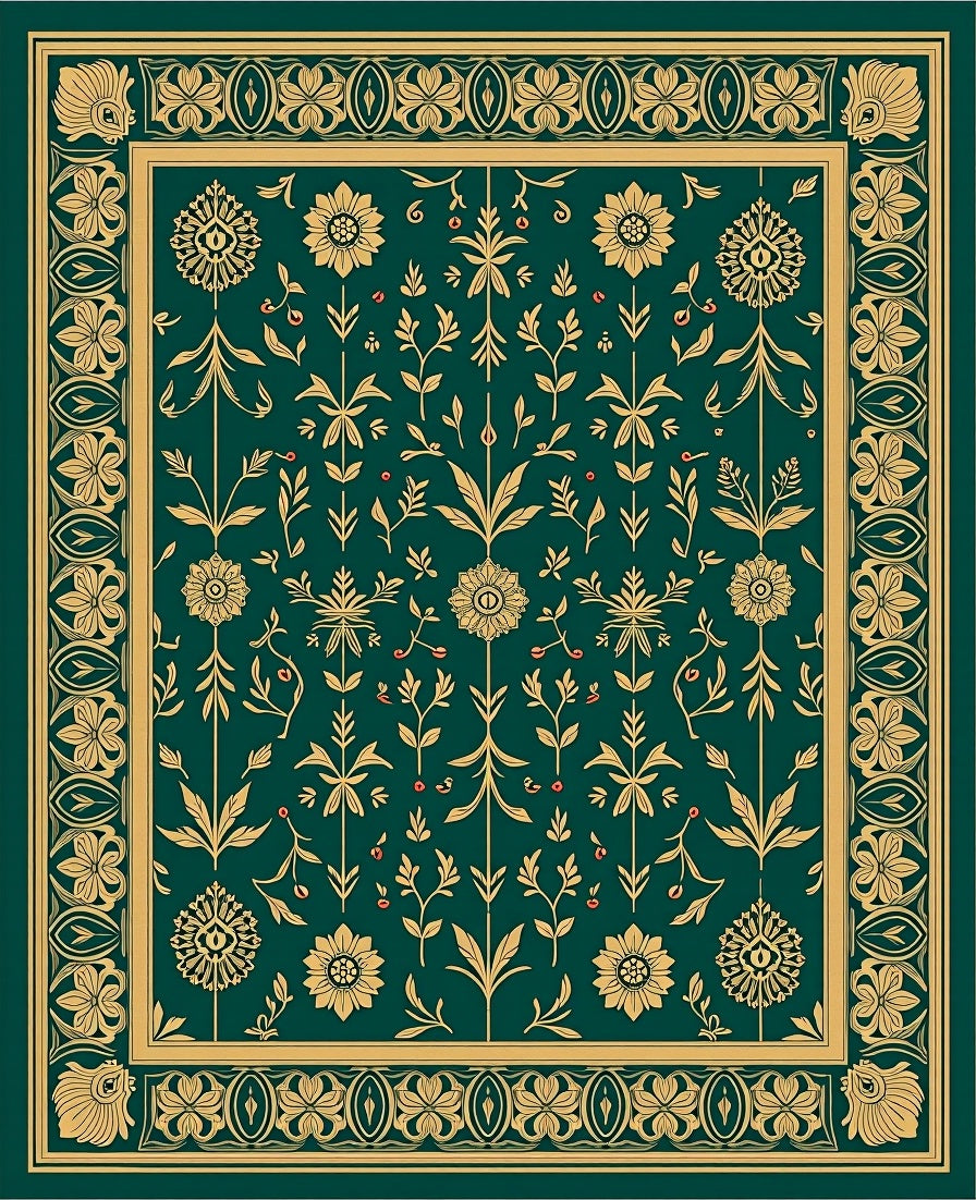 Emerald Gold Floral Botanical Garden Rug