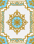 Ornate Gold Blue Medallion Frame Rug