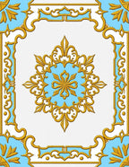 Ornate Gold Blue Medallion Frame Rug
