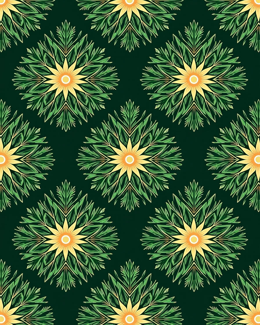 Emerald Green Yellow Floral Medallion Rug