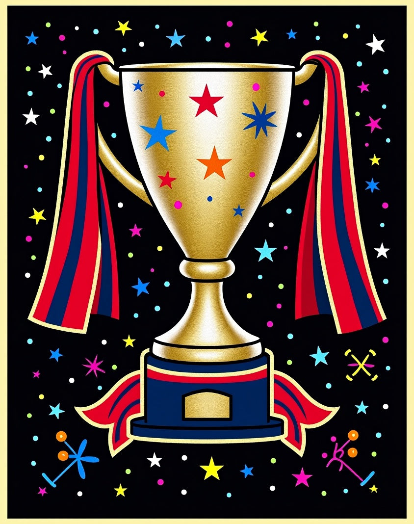 Golden Trophy With Stars And Ribbons Rug