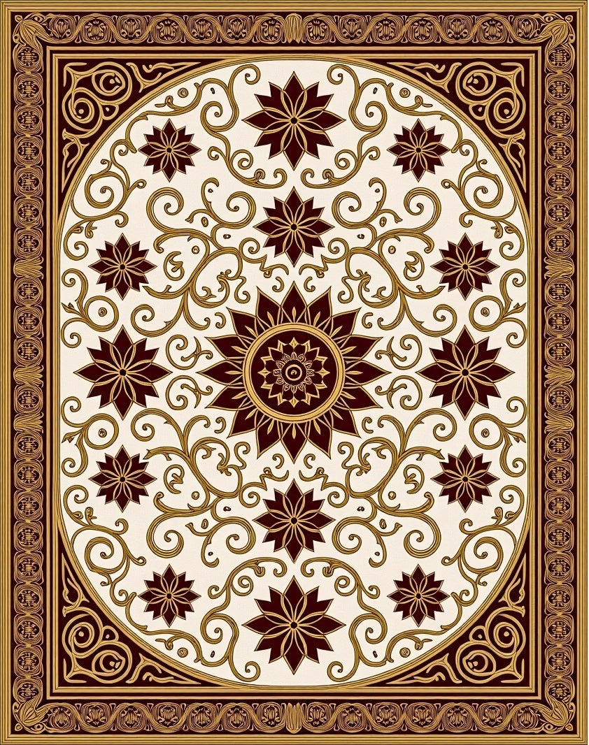 Rich Burgundy Floral Swirl Cream Rug