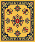 Golden Yellow Red Blue Floral Medallion Rug