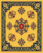Golden Yellow Red Blue Floral Medallion Rug