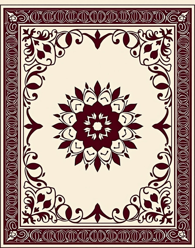 Maroon Floral Medallion Border Rug