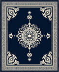 Navy Cream Ornate Medallion Border Rug
