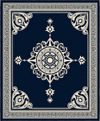 Navy Cream Ornate Medallion Border Rug