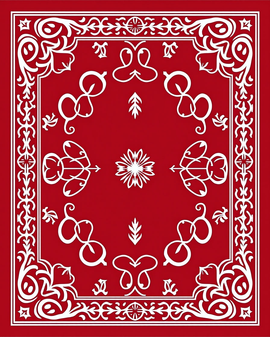 Bold Red Ornamental Frame Mandala Rug