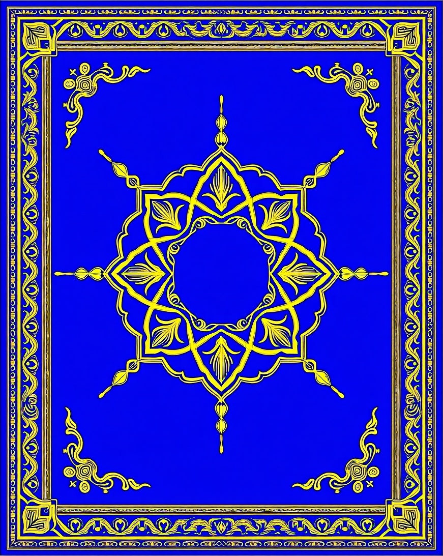 Vibrant Cobalt Yellow Symmetrical Bloom Rug