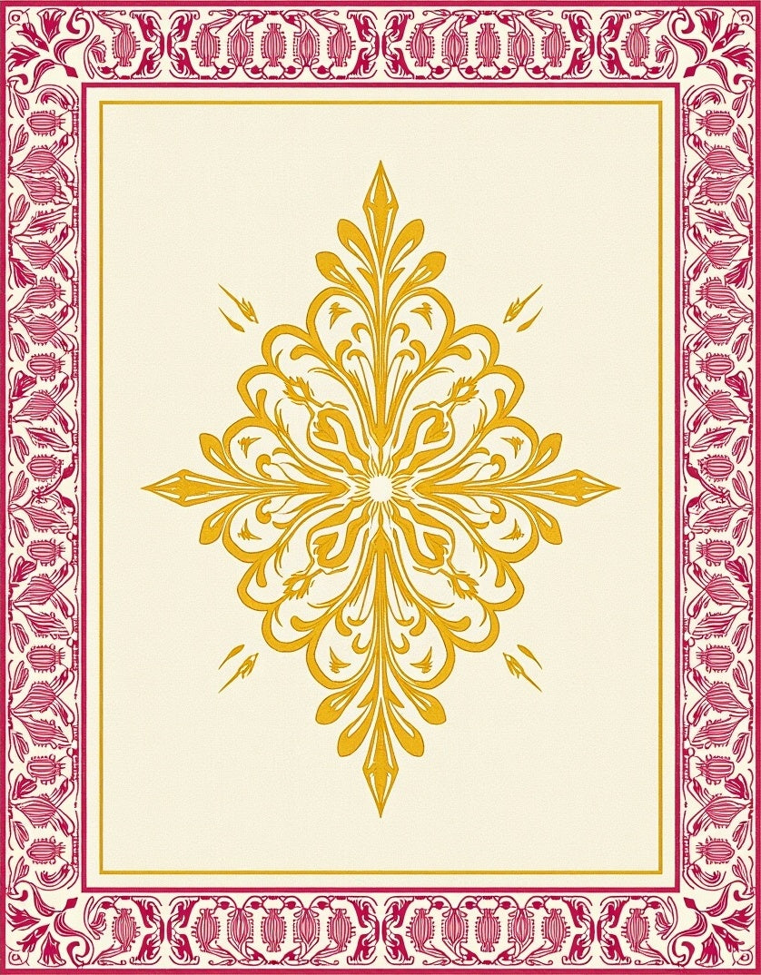 Glamorous Gold Floral Crimson Border Rug