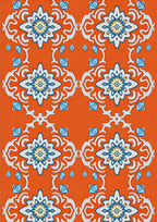 Orange Blue Starburst Floral Medallion Rug