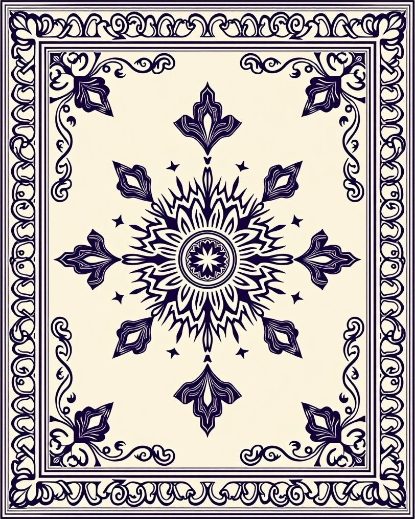 Ivory Navy Ornate Floral Medallion Rug