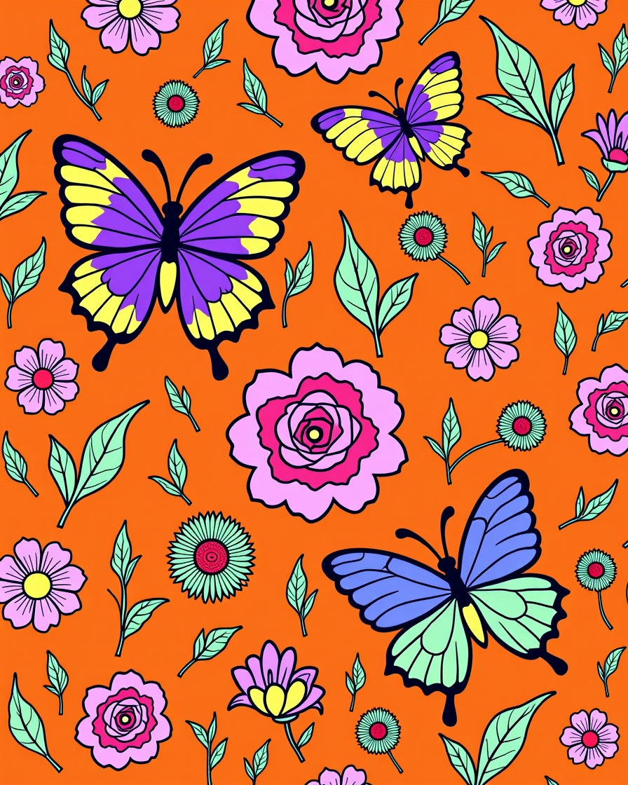 Vibrant Butterfly Floral Garden Rug